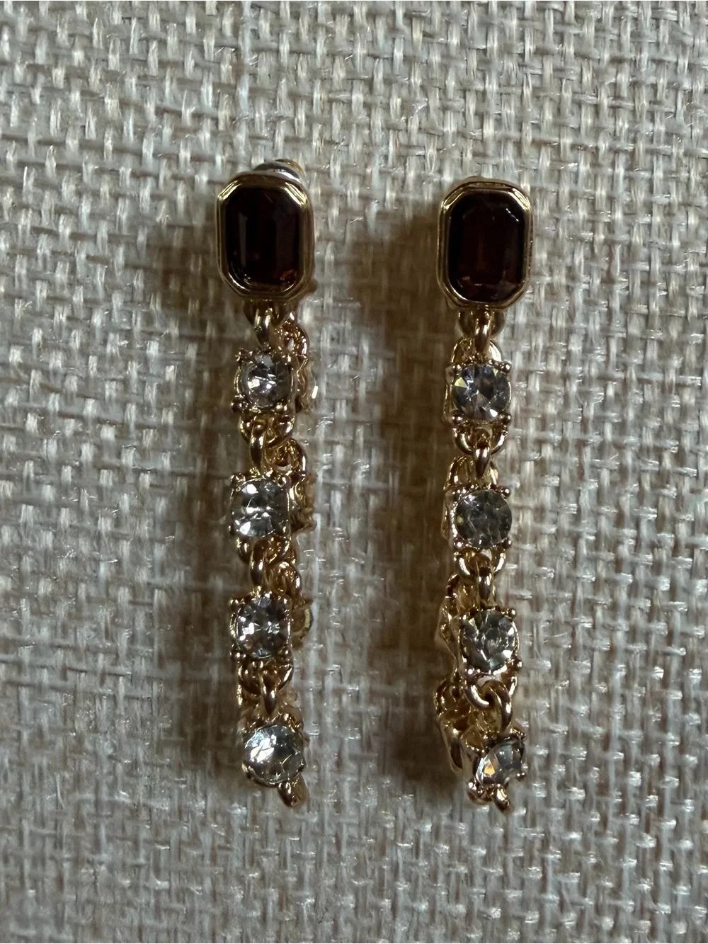 Gold-Tone Brown and White Crystal Drop Earrings - Elegant Women’s Jewelry